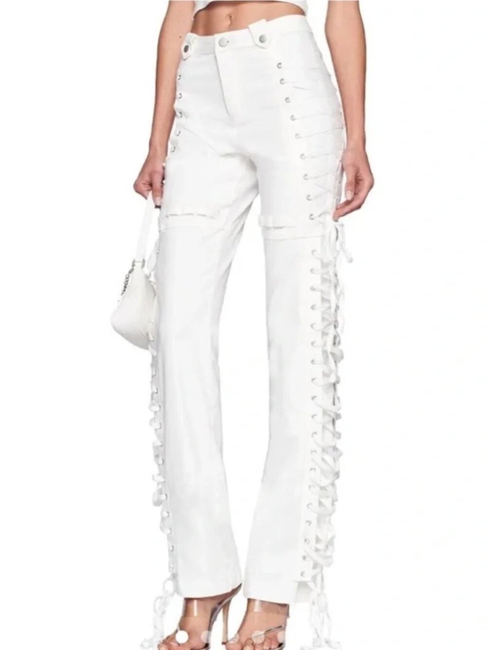 I.AM.GIA Holly Pant Womens XS White Lace Up Flare Jeans Stretch NWT GIA6216